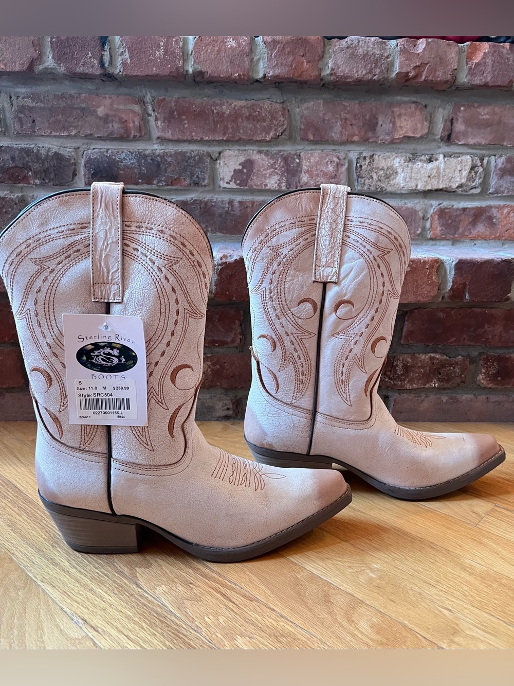 Sterling River Ivory & Brown Bohemian Moon Print Western Cowgirl Boots - Picture 8 of 13